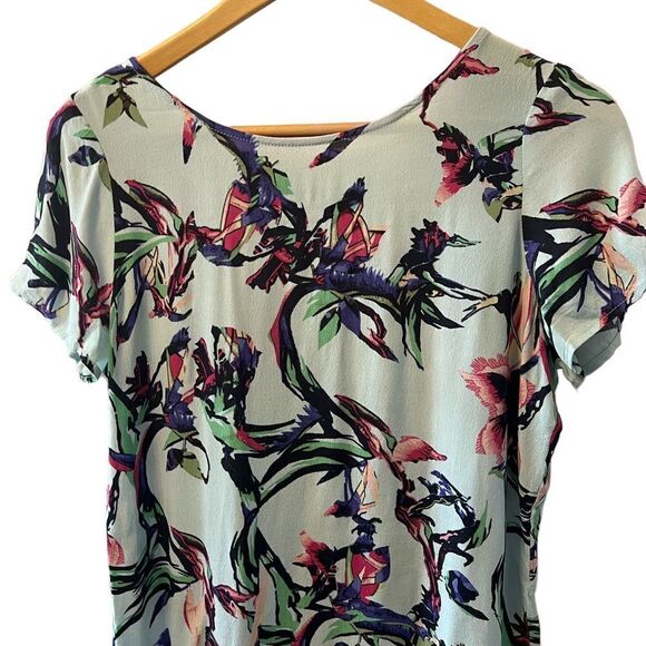 VIOLET + CLAIRE Floral Print Lightweight Back Cut Out Short Sleeve Dressy Top S - Picture 2 of 8